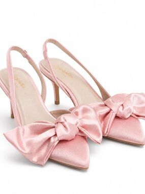 Seychelles Blush Pink Satin Pointed Bow Slingback Flats
